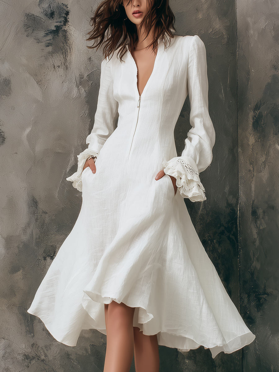 Inéalondon™ | Ruffle Cuffs Midi Dress