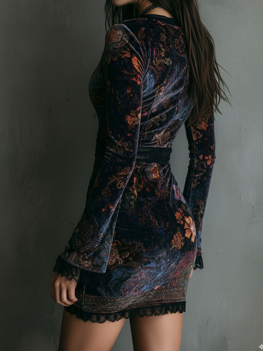 Inéalondon™ | Bodycon Mini Dress With Lace Trim