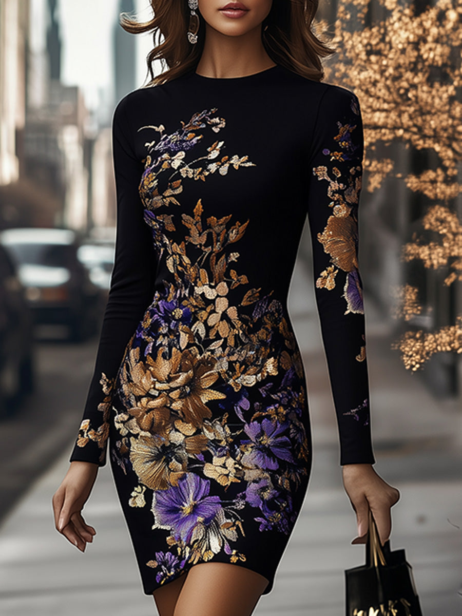Inéalondon™ | Floral Long Sleeve Bodycon Dress