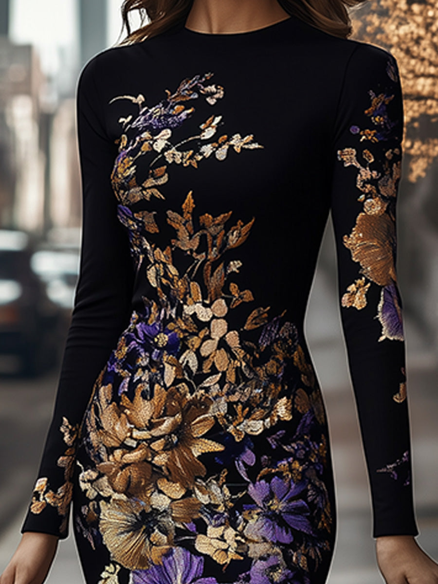 Inéalondon™ | Floral Long Sleeve Bodycon Dress