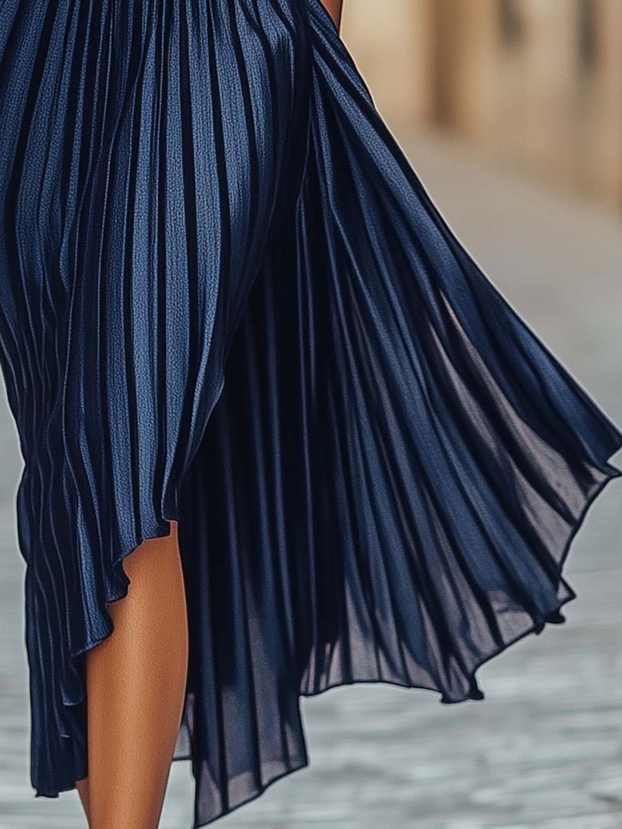 Inéalondon™ | dark blue pleated dress