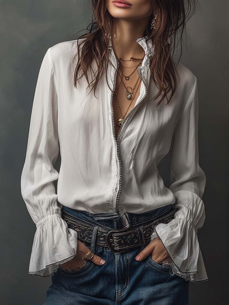 Inéalondon™ | Blouse With Flounce Cuffs
