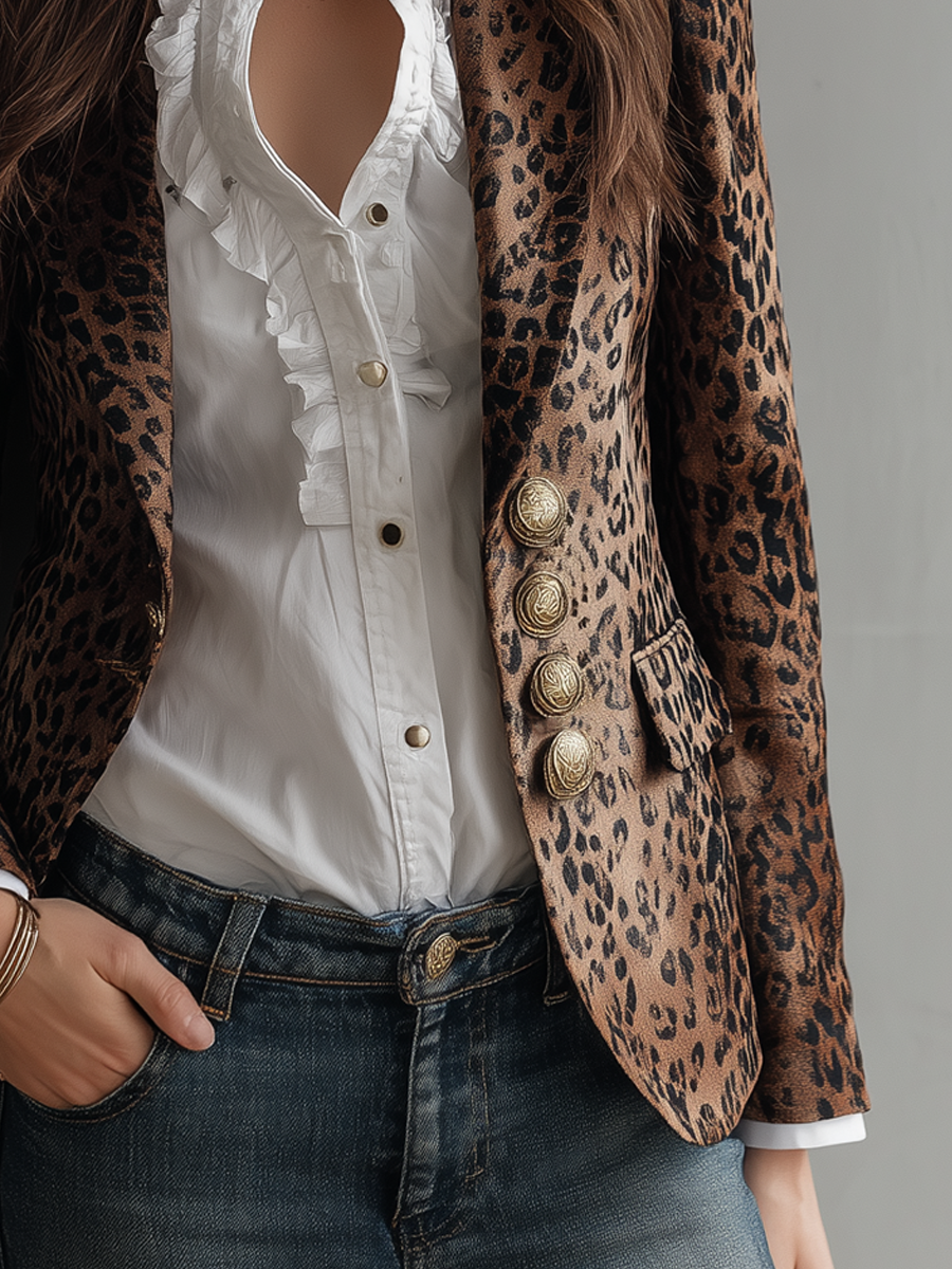 Inéalondon™ | Leopard Print Long-sleeved Blazer