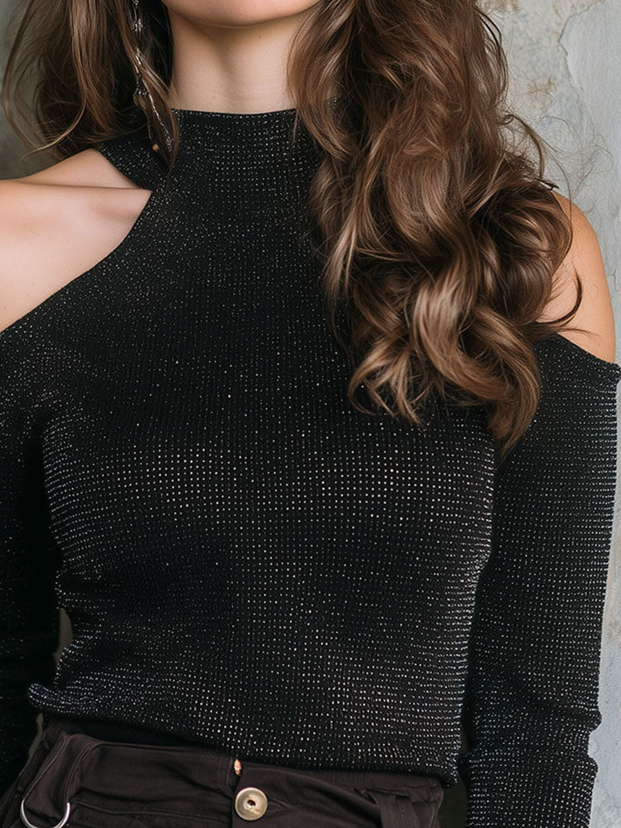 Inéalondon™ | Cold Shoulder Glitter Top
