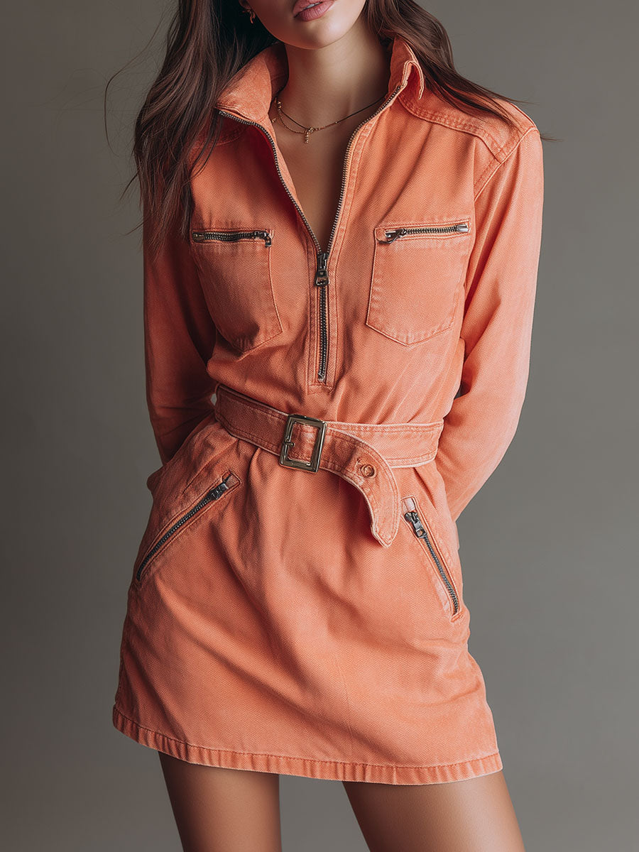 Inéalondon™ | Belted Shirt Denim Dress