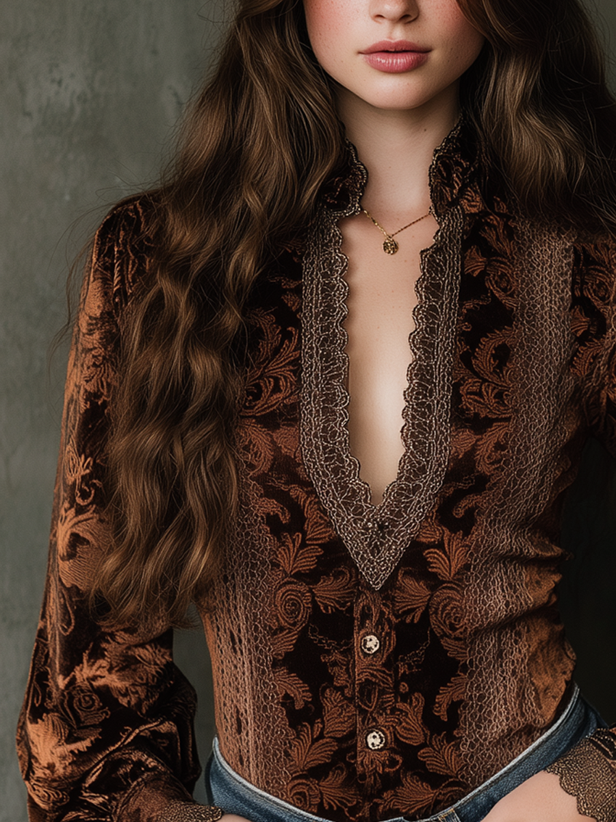 Inéalondon™ | Trim Poly Velvet Blouse