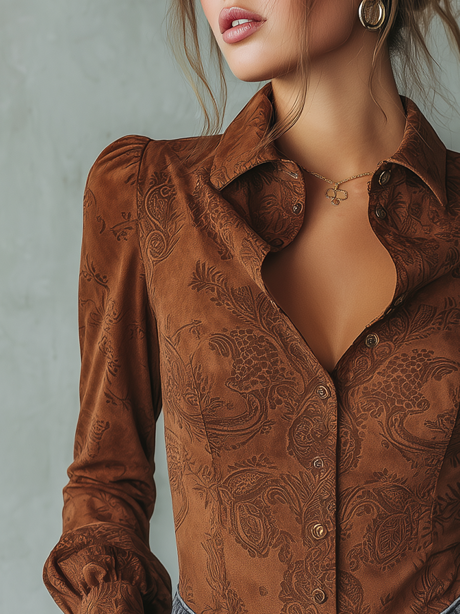 Inéalondon™ | Suede Long-sleeved Blouse
