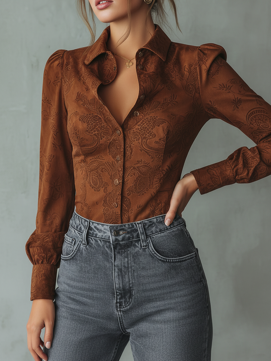 Inéalondon™ | Suede Long-sleeved Blouse