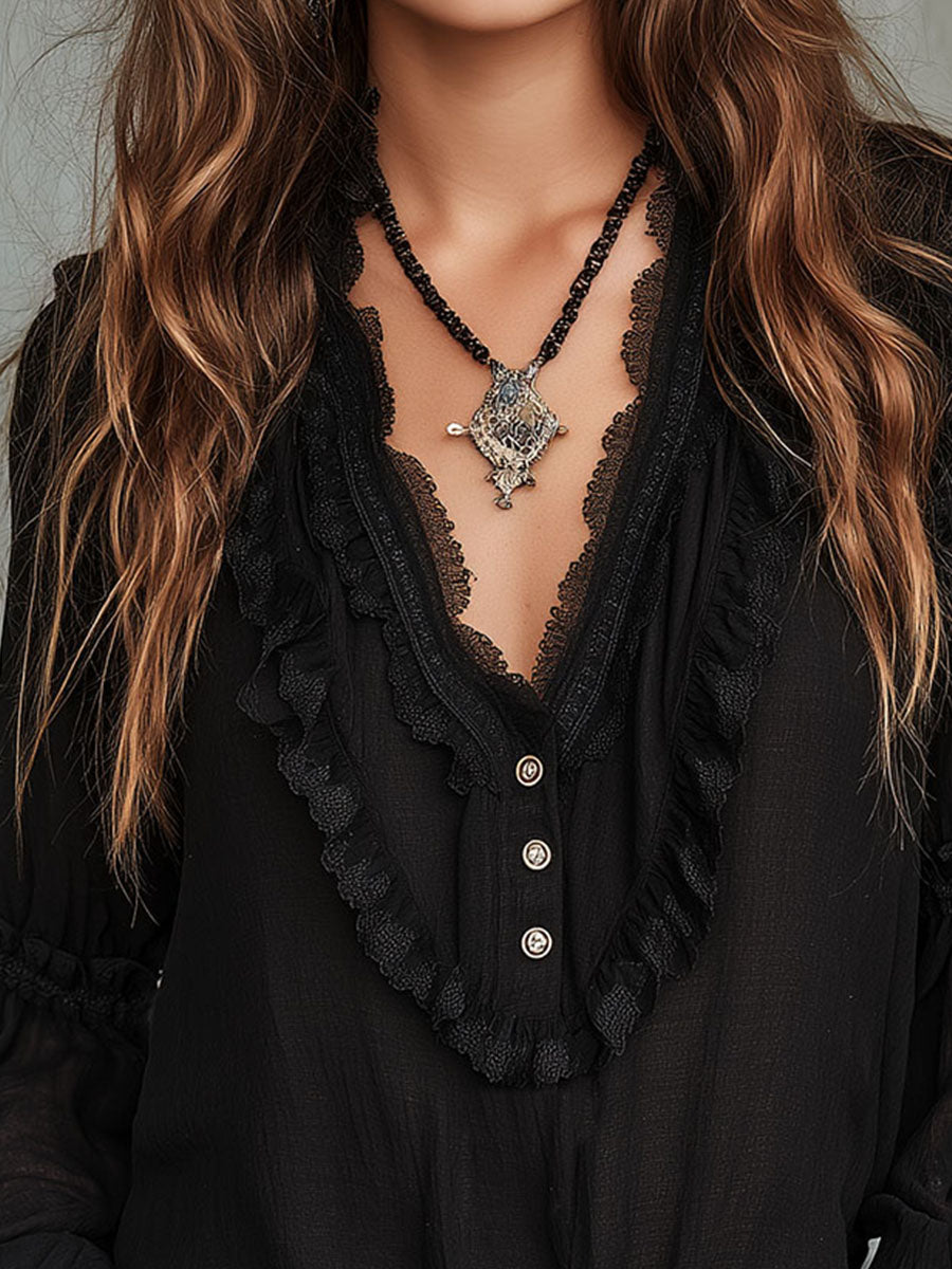 Inéalondon™ | Sleeve Blouse With Lace Trim