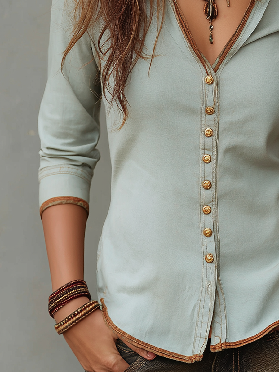 Inéalondon™ | Henley Collar Denim Blouse