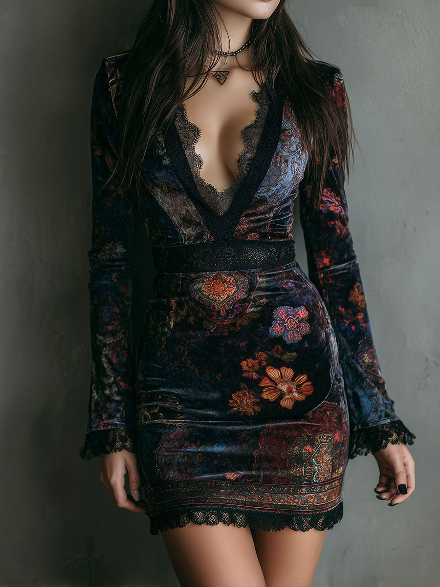 Inéalondon™ | Bodycon Mini Dress With Lace Trim