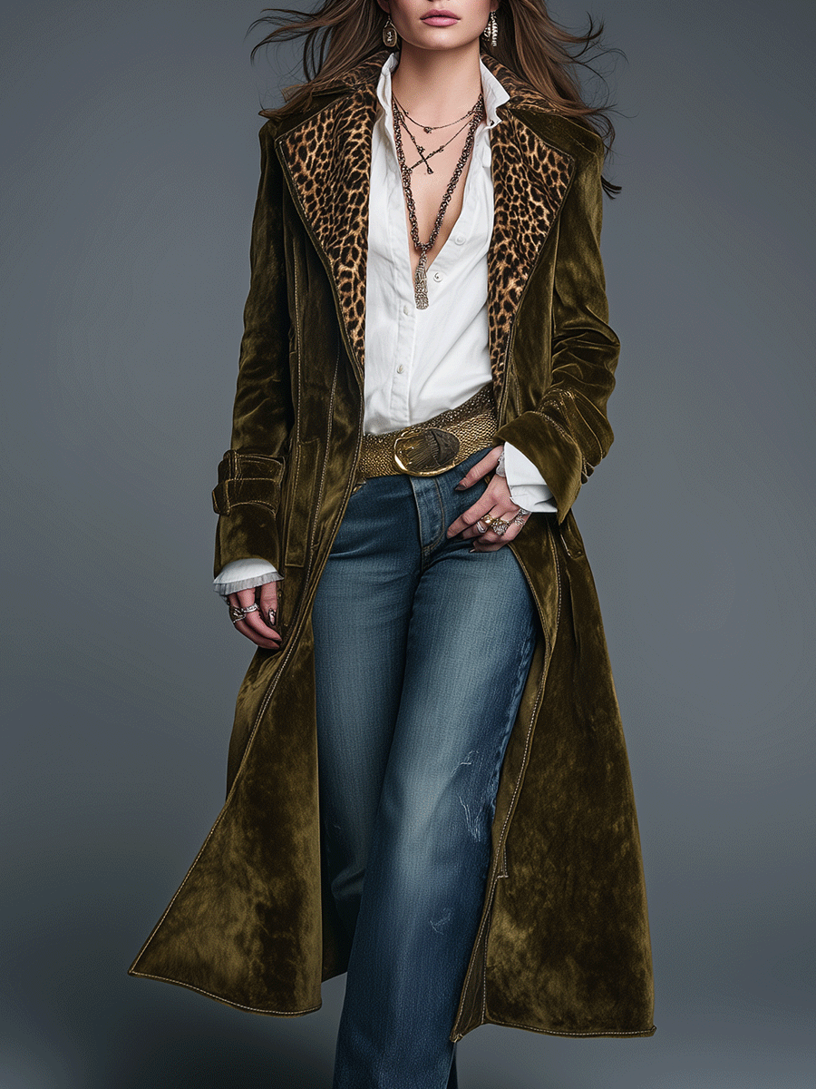 Inéalondon™ | Leopard Lapel Long Coat