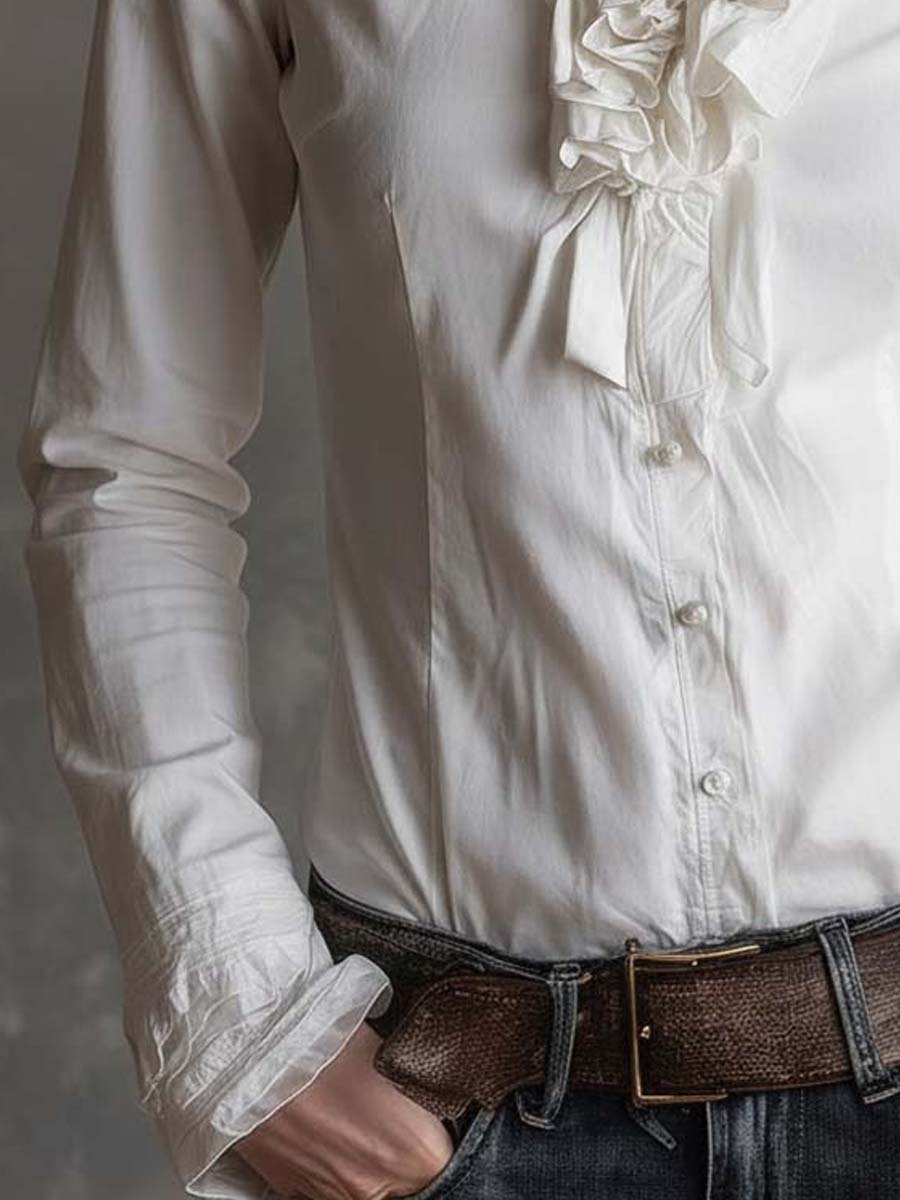 Inéalondon™ | White Ruffle Trim Blouse