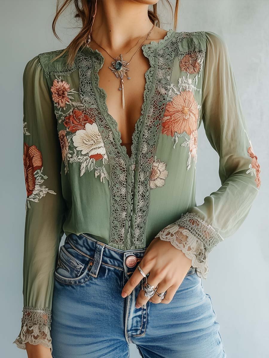 Inéalondon™ | Printed Lace Blouse