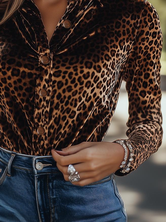 Inéalondon™ | Leopard Pattern Velvet Shirt