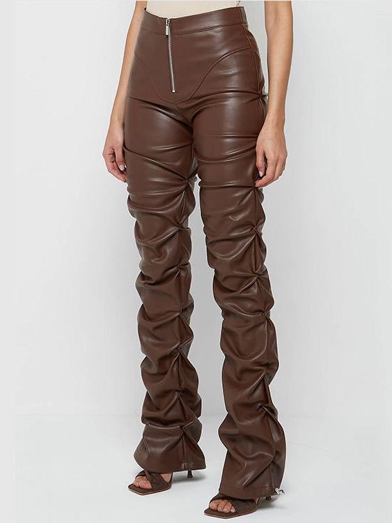 Inéalondon™ | Pleated Slim Leather Pants