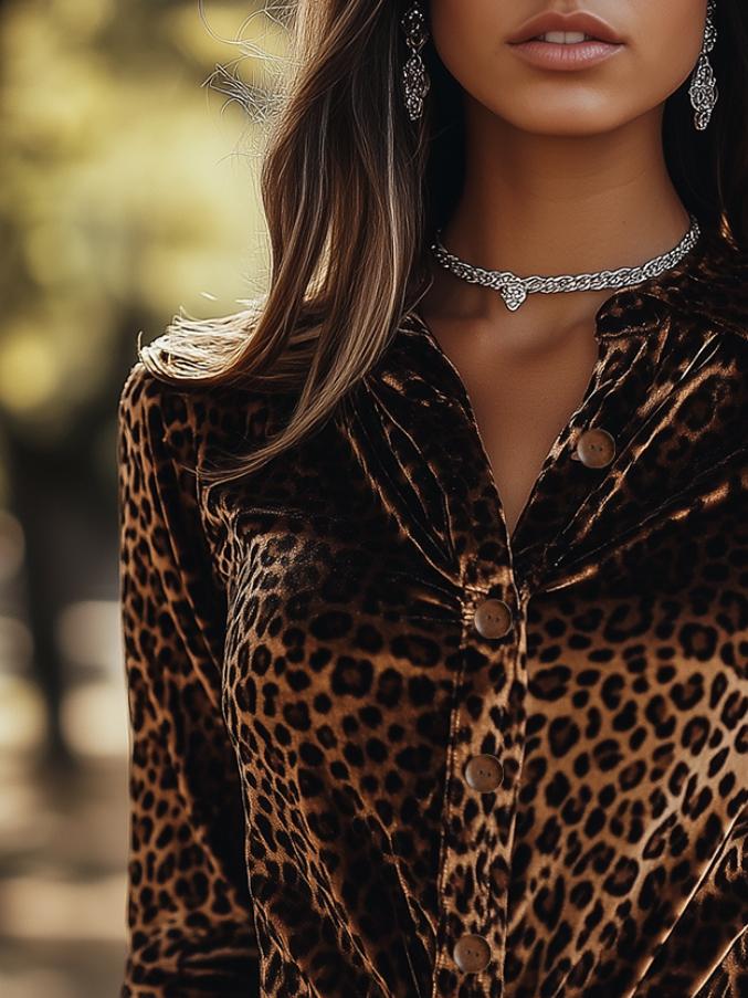 Inéalondon™ | Leopard Pattern Velvet Shirt