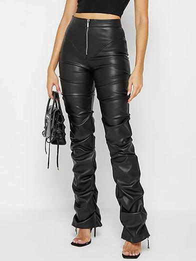 Inéalondon™ | Pleated Slim Leather Pants
